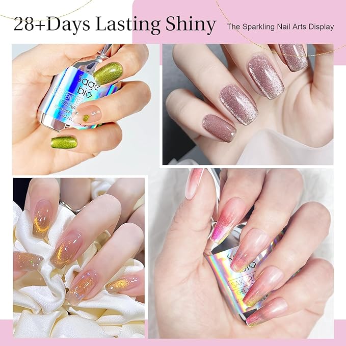 Cat Eye Gel Nail Polish Set with Strong Magnet Stick, 4 Colors 7.5ml Gel Polish Kit + 1 Box Nail Art Rhinestones + 3PCS Nail Art Stamper Kit Clear Silicone Nail Stamping for DIY Manicure