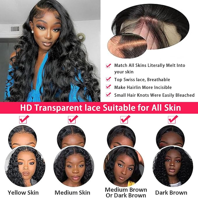 34 Inch 13x6 Lace Front Wigs Human Hair Body Wave 13x6 HD Lace Frontal Wig 180 Density Unprocessed Brazilian Virgin Human Hair Glueless Wigs Human Hair Pre Plucked Lace Front Wigs for Women