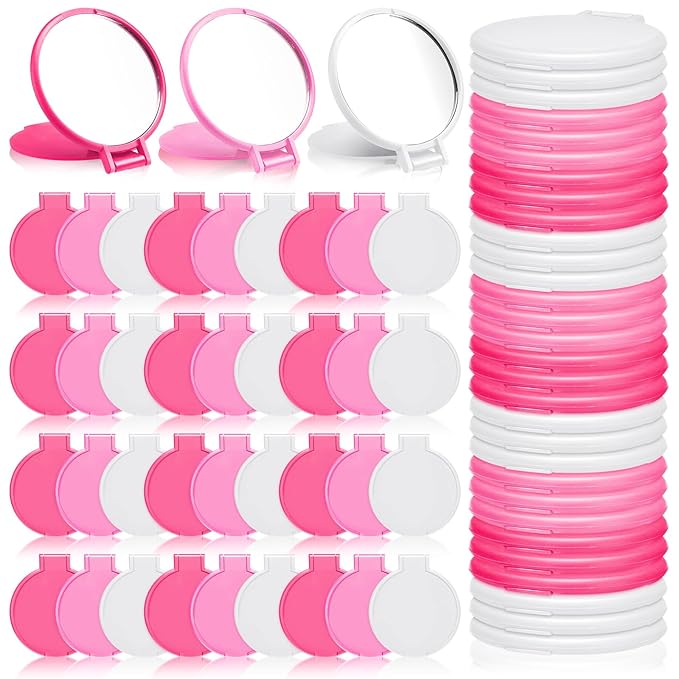 Weysat 48 Pcs Bulk Compact Mirror for Women Gift Pink Pocket Purse Multicolor Mini Mirror Gifts Stuffer for Wife Lover(White, Pink, Rose Red)