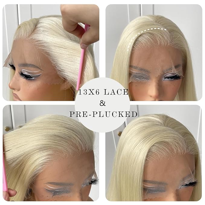 13x6 HD Long Straight Lace Front Wig White Glueless Straight Hair Lace Front Wig Pre Plucked Yaki Synthetic 613 Lace Front Wig 32inch