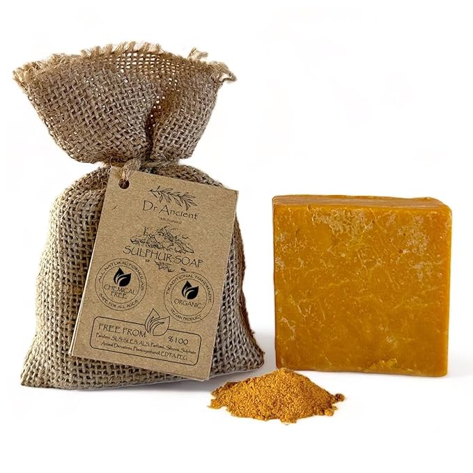 Sulphur Soap Bar Organic Natural Vegan Traditional Handmade Antique - Antibacterial, Effective For Acne - Absolutely No Chemicals! Pure Natural Soap!