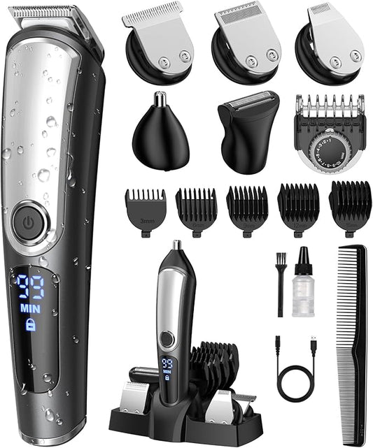 Beard Trimmer for Men, Electric Razor Shavers for Men Face, Cordless Rechargeable Waterproof Mens Grooming Kit, Mustache Nose Body Hair Trimmer Clipper, LED Display, Gifts for Men Fathers Boys