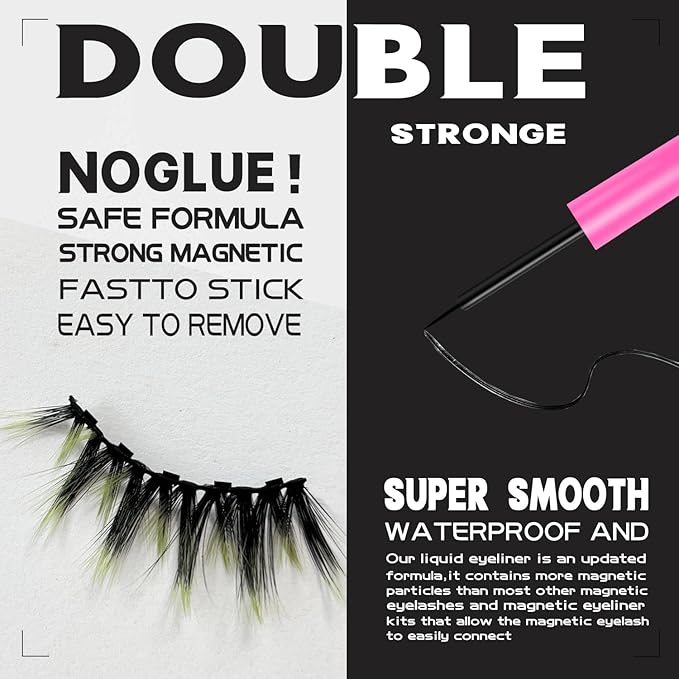 Color Magnetic Eyelashes Colored Eyelashes for Halloween Party Cosplay Makeup Kit,MIX 2 Style 10 Pairs Magnetic Lashes with Eyeliner, Wispy Cat-Eye Look 18-23MM Fake Eyelash Cruelty-Free & Vegan