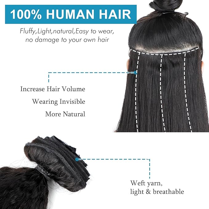 ORIGINAL QUEEN Straight Clip in Hair Extensions 7Pcs 120g Real Human Hair Clip ins for Women Lace Weft 20Inch