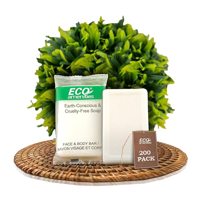 ECO amenities Bar Soap Bulk - 200 Pack, 0.5 oz Travel Size Soap Bars - Individually Wrapped For Hotels - Great for Vacation Rental and Airbnb Toiletries or Hygiene Kits Supplies