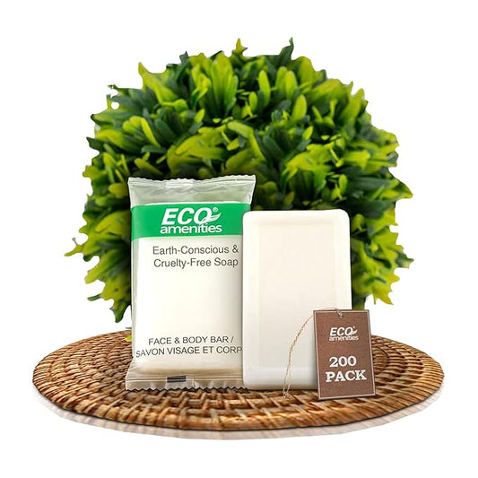 ECO amenities Bar Soap Bulk - 200 Pack, 0.5 oz Travel Size Soap Bars - Individually Wrapped For Hotels - Great for Vacation Rental and Airbnb Toiletries or Hygiene Kits Supplies