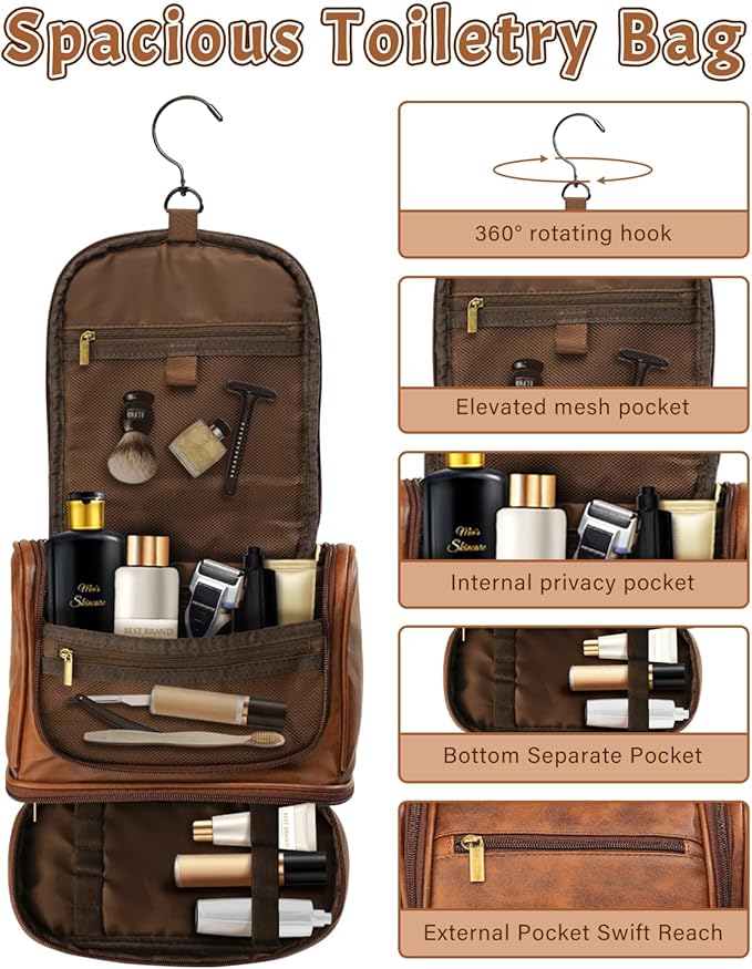 Personalized toiletry Bag for Men, Father's Day Gifts, Custom Engraved Leather Toiletry Organizer, Waterproof Dopp Kit & Gifts for Dad, Husband, Groomsmen
