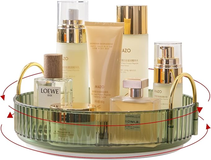 360° Rotating Makeup Organizer, Bathroom Make Up Spinning Holder Rack, Large Capacity Cosmetics Storage Vanity Shelf Countertop, Fits Cosmetics, Perfume, Skincare, Lipsticks(1 Tier, Green)