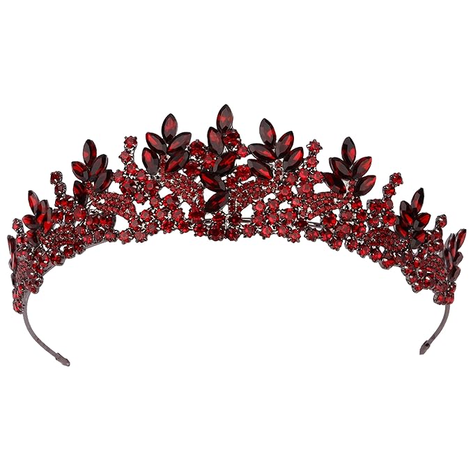 LIMELIA Women's Tiara for Henna Wedding Party|Glitter Hair Accessories for Bridal Birthday Pageant Prom Halloween Costume Christmas Party, Princess Crown|Crystal Stone-Burgundy