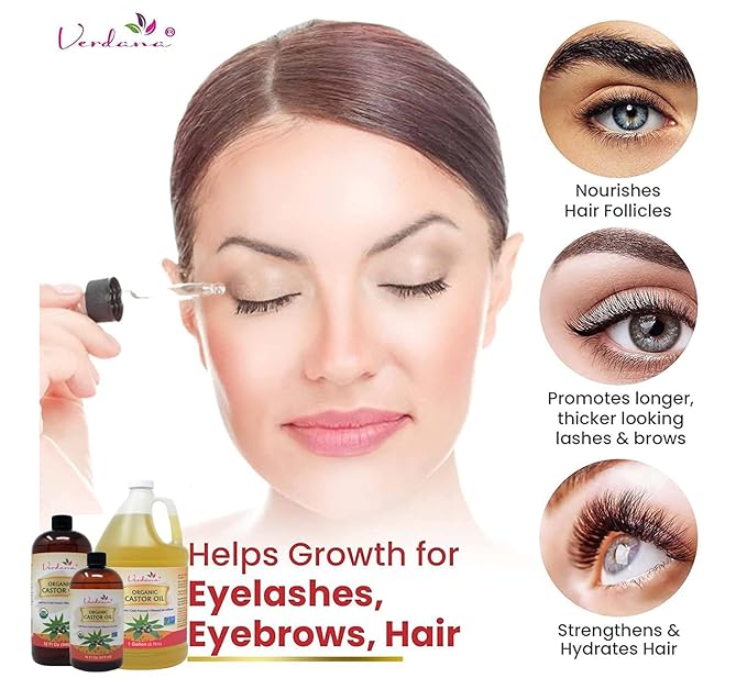 Verdana Organic Castor Oil – 1 Gallon Bulk Size – Cold Pressed, Unrefined, Hexane-Free – USDA Organic – Natural Moisturizer for Hair Growth, Eyelashes, Skin, Scalp & Castor Oil Packs