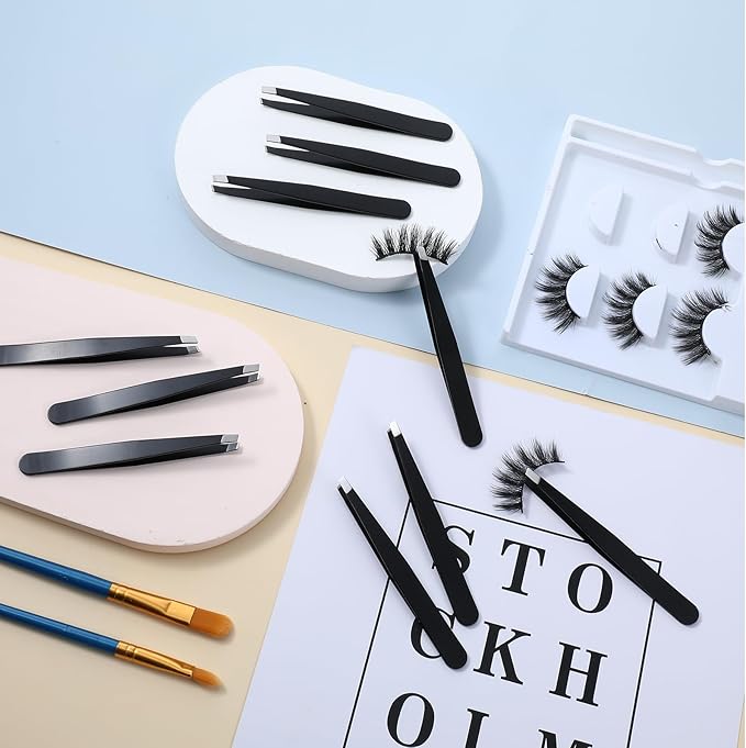 64Pcs Slanted Lash Tweezer for Women Men, Professional Stainless Steel Tweezers High Precision Tweezers Bulk for Ingrown Hair Removal Eyelash Extension Plucking Blackhead