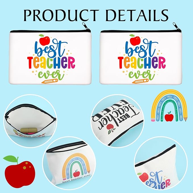 Paterr 30 Pcs Graduation Teacher Appreciation Gifts Best Teacher Ever Makeup Bag Women Cosmetic Bag Toiletry Pencil Pouch Thank You Gift Travel Makeup with Zipper