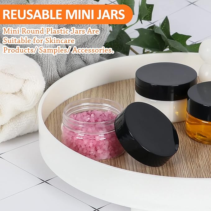 1oz Plastic Containers with Black Screw Lids - Clear Refillable Cosmetic Containers for Liquid and Solid Products (28Pack)