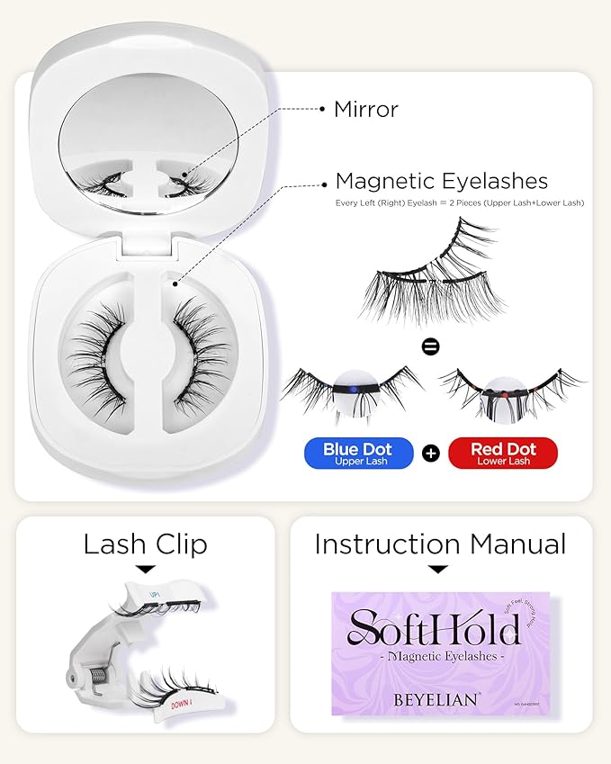 BEYELIAN Soft Magnetic Eyelashes, Reusable Magnetic Lashes with Applicator Natural Look No Glue Needed Comfortable & Secure Fit for All-Day Wear (1 Pair,SME35)