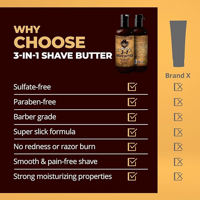 DeadeyeDick's 3-in-1 Shave Butter | Natural Shave Cream for Face, Head & Body | Gentle, Non-Irritating Formula for All Skin Types | 16 FL OZ