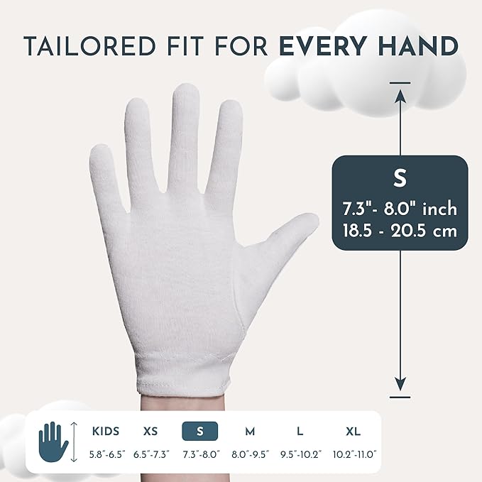 Cotton Gloves for Dry Hands Sleeping, Moisturizing Gloves Overnight, Hand Moisturizer Gloves, Moisture Gloves for Dry Hands Overnight, Sleeping Gloves, Eczema Gloves, Small 7 Pair