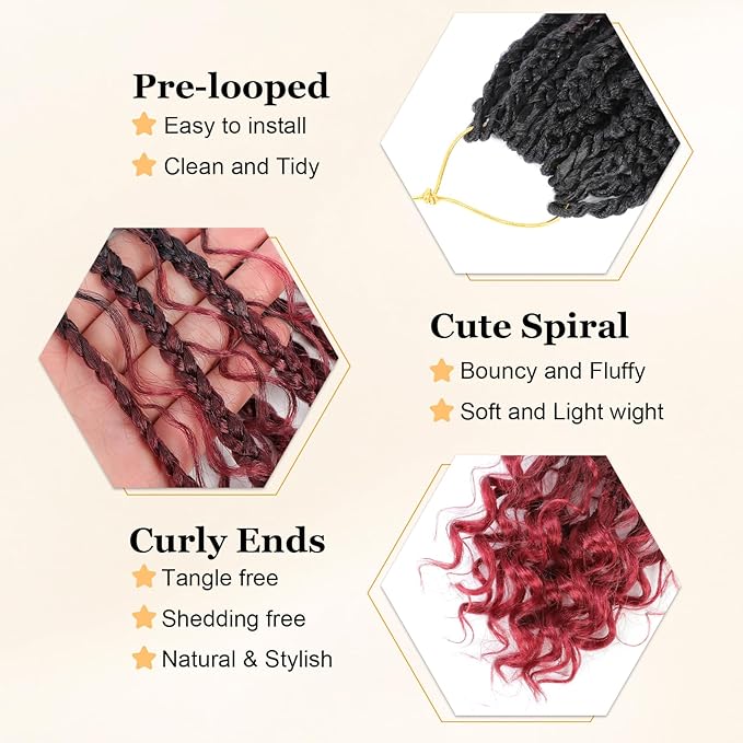 9 Packs Goddess Box Braids Crochet Hair Boho Crochet Box Braids With Curly Ends Crochet Hair For Black Women, 14 Inch Pre Looped Bohemian Crochet Box Braids Hair (14Inch 9 Packs,T99J530#)