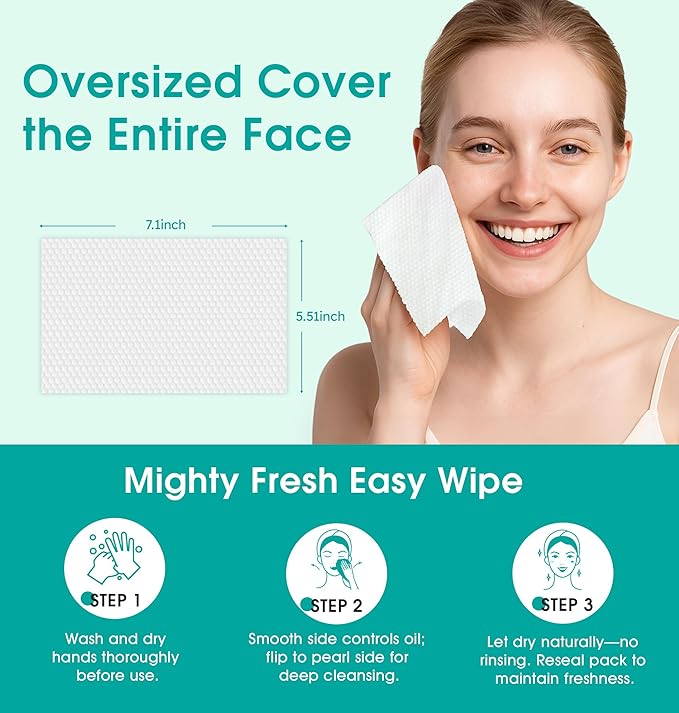 Facial Cleansing Wipes, Tea Tree Oil Extract for Face Cleansing, Salicylic Acid for Acne Treatment, Hydrating Pore Care for Sensitive Skin, Exfoliating & Soothing Double-Sided Cleansing Wipes (28PCS)