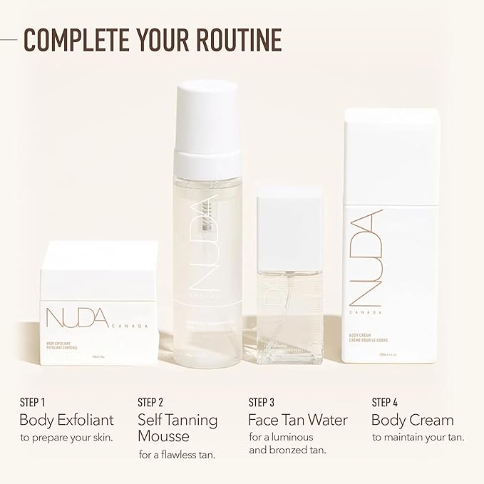 Nuda Travel Self Tanning Kit | Includes Self Tanning Mitt Applicator, 50mL Dark Self Tanning Mousse, & 5mL Original Face Tanner Spray | Travel Size Self Tanner Kit for a Nourishing Head-to-Toe Tan