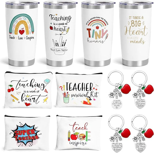 UAREHIBY 12 PCS Teacher Appreciation Gifts in Bulk,20 OZ Wine Tumbler Thank You Gifts for Women Men,Teacher Appreciation Week Gift with Keychain,Best End of Year Gift with Cosmetic Bag