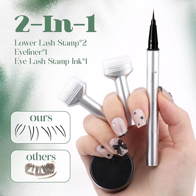 Lower Lash Stamp 2 in 1 Bottom Eyelash Stamp with Ink Kit Waterproof& Long Lasting Quick Eye Makeup Tool DIY at Home(Black)