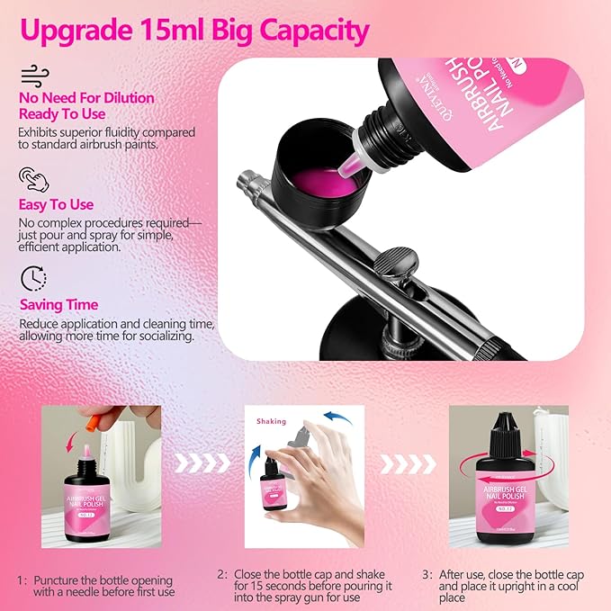 QUEVINA 28 Hot Colors Airbrush Gel Nail Polish Set – Safe, Odorless Formula for Stunning Nail Art – No Dilution Needed, Long-Lasting & Vibrant Shades 28X15ml