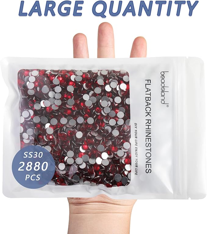 Beadsland Flatback Rhinestones Bulk, 2880pcs Red Rhinestones for Nails Crafts Clothes DIY Decoration, Siam, SS30, 6.3-6.5mm
