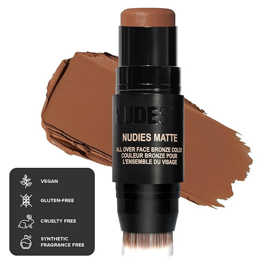 Nudestix Nudies Matte Cream Bronzer 3-in-1 All Over Face Colour for Face, Eyes, and Lips w/Blending Brush (Manilla)