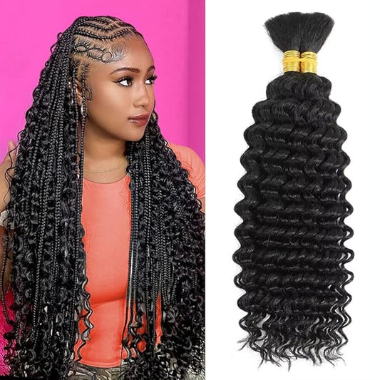 Human Braiding Hair 2 Bundles 100g 24 Inch Deep Wave Bulk Human Hair for Braiding No Weft Curly Brai Hair Bulk Curly for Boho Braids 12A Brazilian Virgin Hair Extensions Natural Color