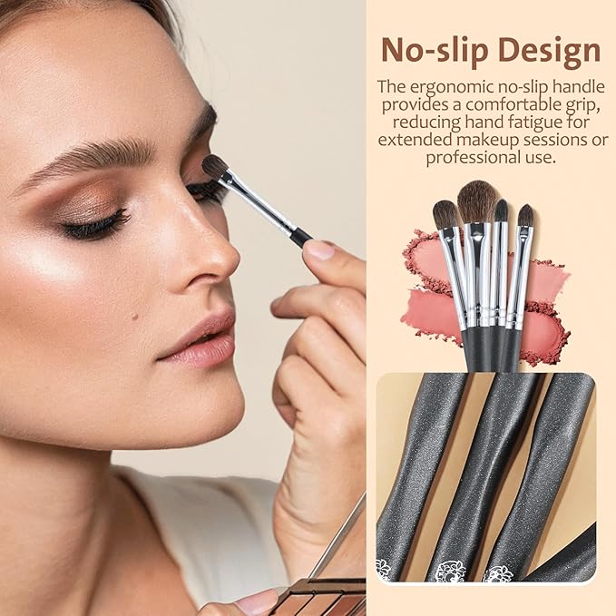 ENERGY Eyeshadow Brush Set - 4PCS Natural Hair Blending Brushes for Powder, Cream & Liquid Makeup with Travel Dust Covers - Eye Makeup Tools for Shading & Detailing - Pro Kit for Artists & Beginners