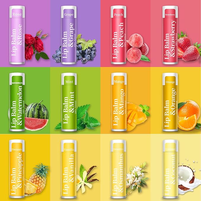 320 Pcs Lip Balm Bulk, 12 Flavored Pack of Lip Balms Natural Lip Balms Pack, Moisturising Organic Lip Balm Set for Cracked Lips, Bulk Gifts Stocking Stuffers Party Favors(4.2g/0.15oz)