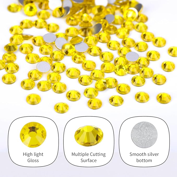 10000PCS Lemon Yellow Rhinestones Bulk, Flat Back Crystal Glass Stone Round Gems,SS16, 3.8-4.0mm