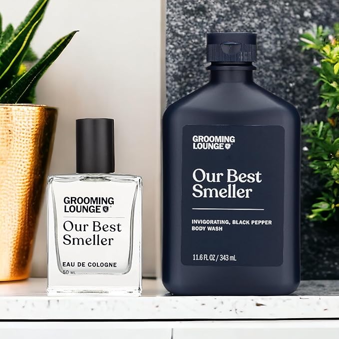 Grooming Lounge Best Smelling Kit, All Natural Body Wash and Gel, Signature Cologne, Invigorating Black Pepper Scent, Gift Set, Value Kit…