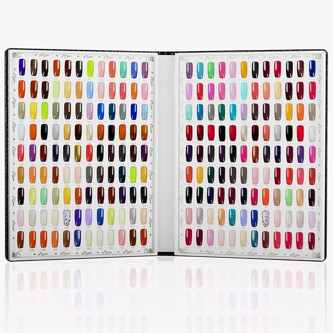 216 Nail Color Chart Display Book with 240PCS False Nail Tips, UV Gel Polish Card Book, Nail Art Salon Nail Design Display Booklet, Nail Color Swatches Nail Practice Card Board