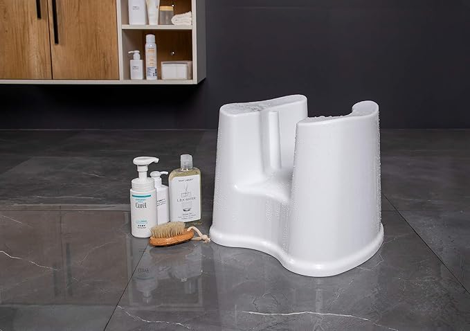 Skywin Shower Stool for Shaving Legs or Pedicure Foot Rest, Small White Plastic Stool for Shower Room Corner, Heavy Duty and Nonslip