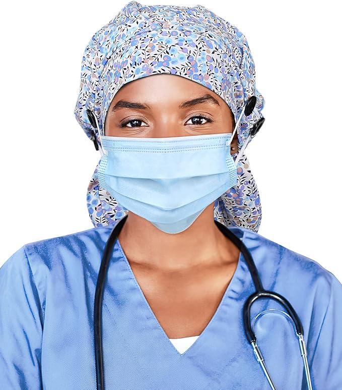 Satin Lined Work Cap with Button for Long Hair Women