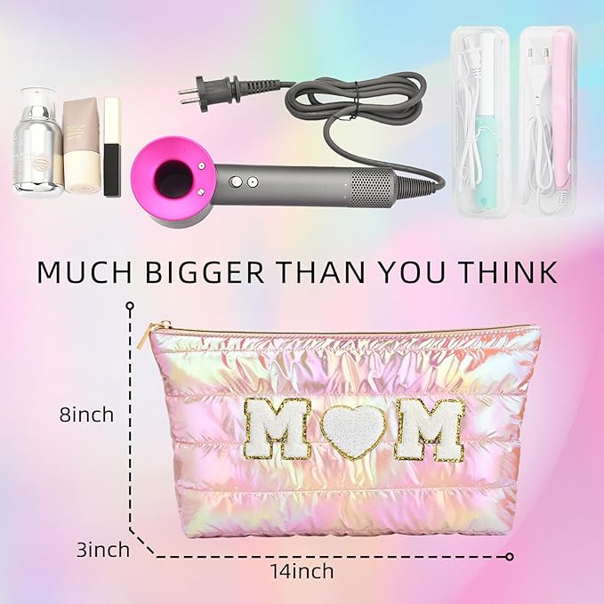 Hiroyuki 3pcs Iridescent Quilted Makeup Bag (ILOVEUMOM, pink)