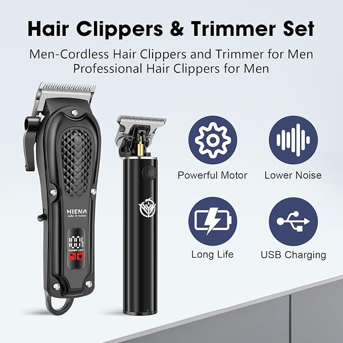 Professional Hair Clippers and Trimmers Kit, Cordless Rechargeable Clippers with LED Display, Haircut Clipper Set for Barbers, Gifts for Men