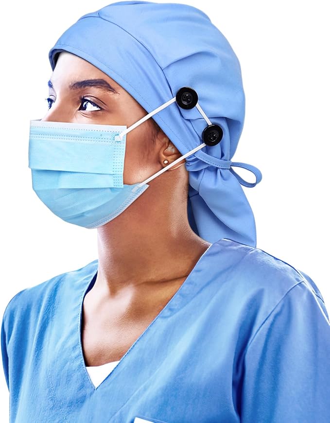 Satin Lined Work Cap with Button for Long Hair Women