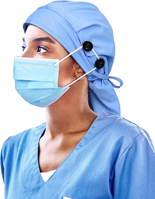 Satin Lined Work Cap with Button for Long Hair Women