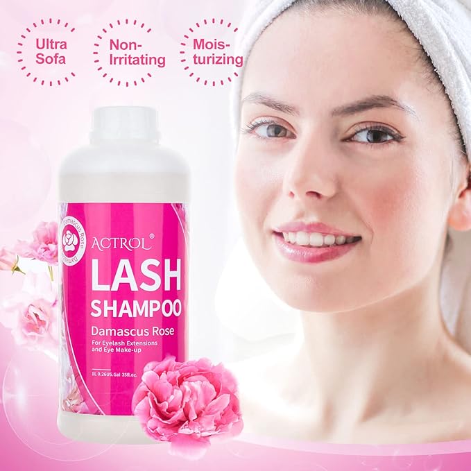 Eyelash Extension Cleanser Rose 1L Natural Lash Extension Shampoo Professional Eyelid Foaming Cleanser Paraben & Sulfate Free Non-lrritating with Salon and Home Care