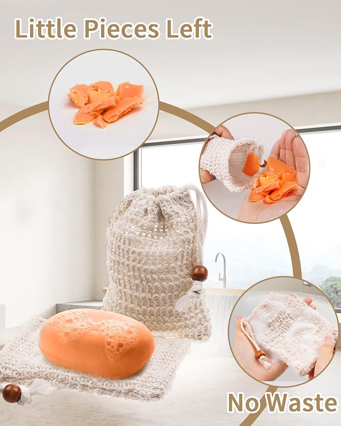 Soap Bags Mesh Exfoliating 8 Pieces, 100% Natural Sisal Soap Pouch, Soap Savers for Shower Use Like Massaging and Scrubbing(5.9 × 3.9inches)