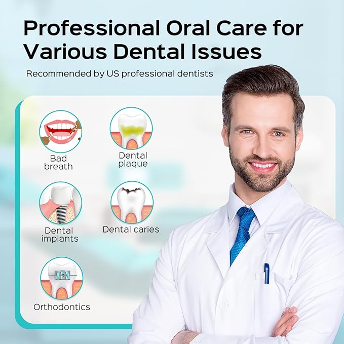 COSLUS Professional Water Flosser for Teeth: 12 Pressure Settings Electric Dental Pick for Orthodontic, Braces, Sensitive Gums - Home Use, 5 Jet Tips for Multiple Users, Family, White, E2