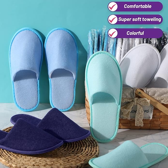 Geyoga 24 Pairs Disposable Slippers for Guests Bulk 2 Size Cotton Hotel Spa House Slippers for Graduation Wedding Party Shoeless Home Travel Individually Wrapped