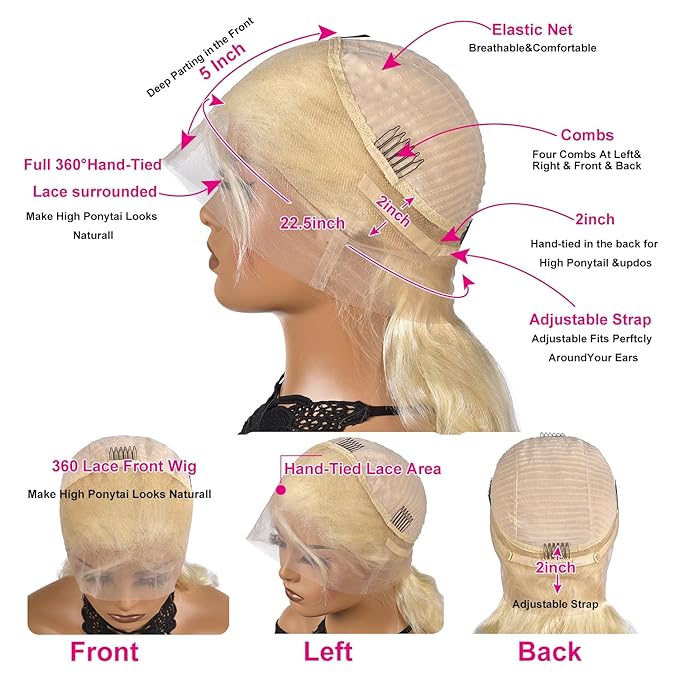 38Inch 613 360 Lace Front Wig Human Hair 200 Density Body Wave Blonde Full Lace Front Wigs Human Hair Pre Plucked 613 Human Hair Wig 360 HD Transparent Lace Blonde Wig Human Hair