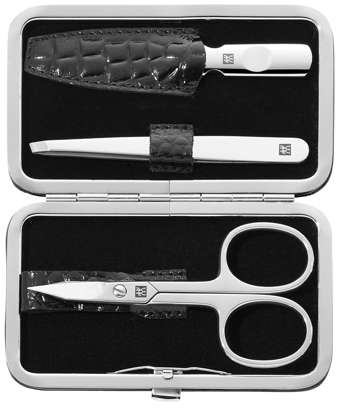 ZWILLING manicure set pedicure kit, nail care complete set, cowhide, crocodile edition with combination nail scissors, 3 pieces, black