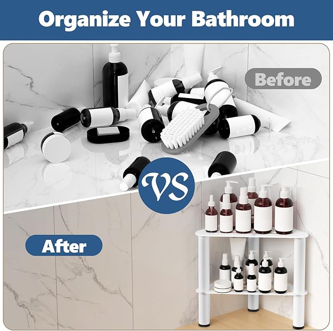 Metal Corner Shower Foot Stool for Shaving Legs, Shower Foot Rest Bench for Iwe Shower with Storage Shelf, Small Step Stools, Waterproof Non-Slip Bath Stool to Sit (White)