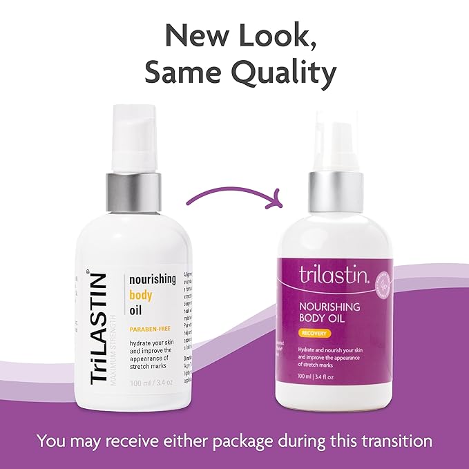 TriLASTIN Belly Oil (3.4oz) | Vitamin-Infused Stretch Mark Oil | Belly Oil for Expecting Mothers | Serum for Scars and Stretch Marks | Body Oil | Paraben-Free and Hypoallergenic