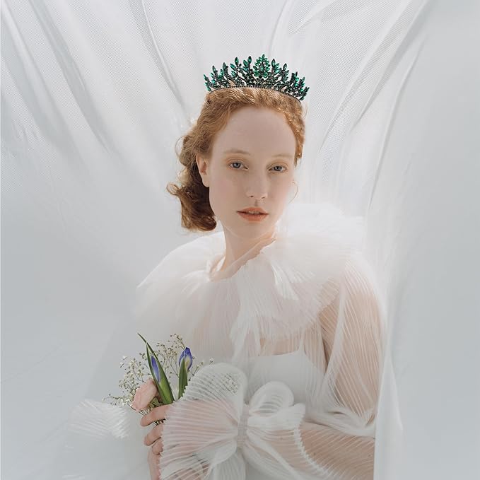 LIMELIA Women's Tiara for Henna Wedding Party|Glitter Hair Accessories for Bridal Birthday Pageant Prom Halloween Cos-play Christmas Party|Danver-Green