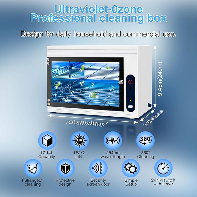 Nail Tool Cleaning Machine 17.14L Big Capacity UV Sanitizer Cabinet Salon Equipment for Spa Beauty Home Metal Tools